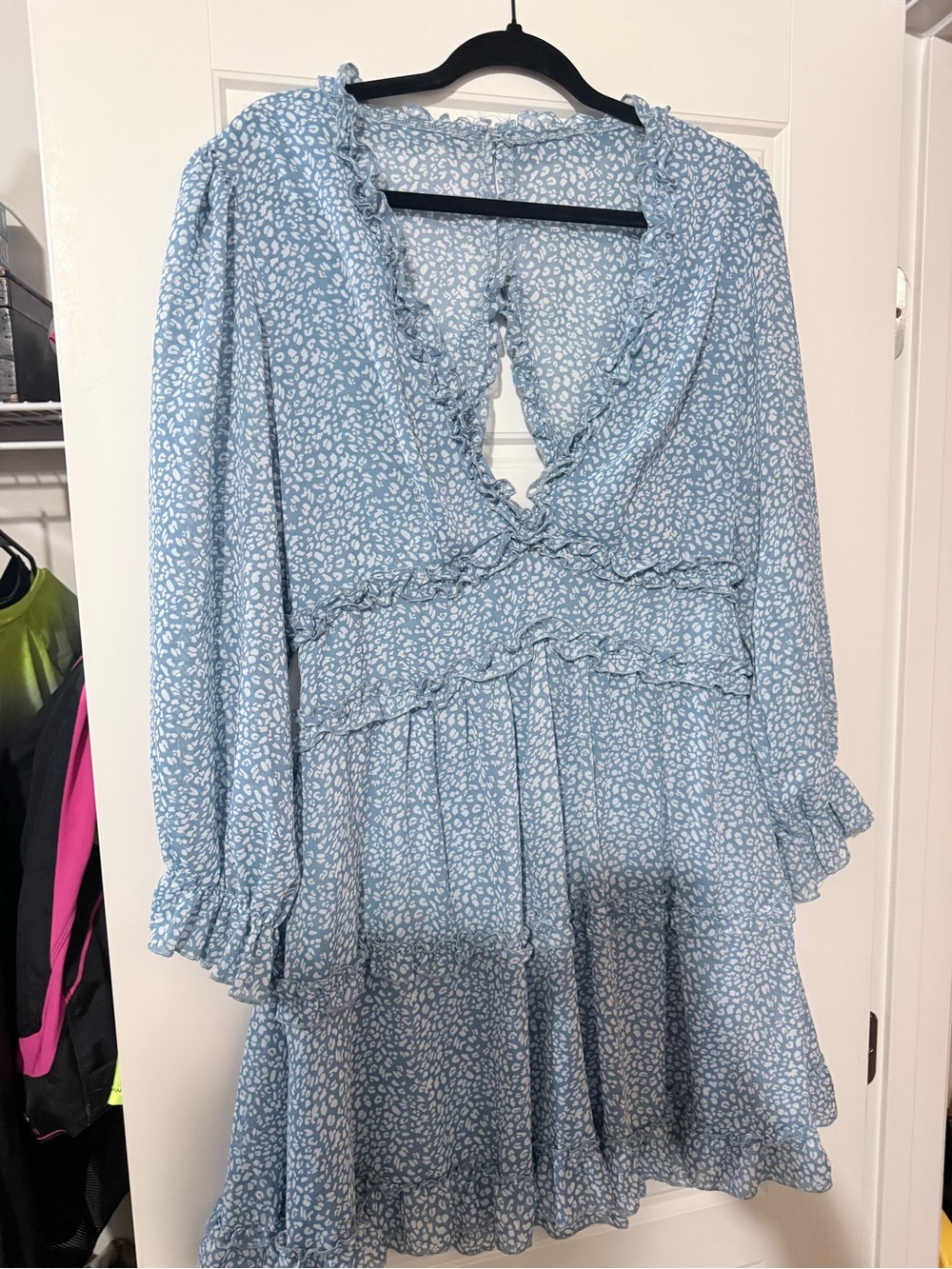 Light Blue Floral Ruffle Mini Dress